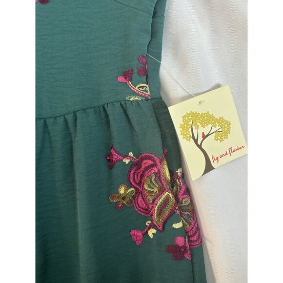 Fig and Flower Embroidered Teal Boho Tiered Midi Dress – Women’s Small – NWT - Picture 3 of 7